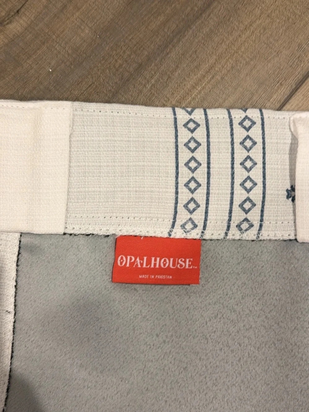 Opalhouse White Curtain Panel with Blue Geometric Border(set of 2)